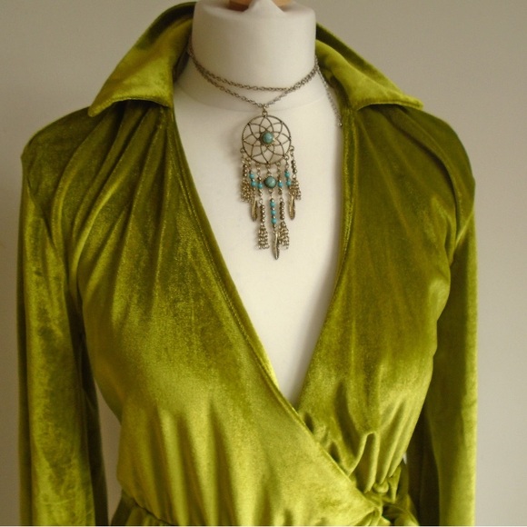 Gorgeous shimmering green velvet wrap dress or jacket small - Picture 8 of 9